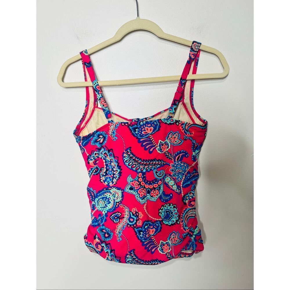 Talbots Hot Pink Paisley Tankini Top Side Ruching Size 8 Underwires No Padding - Picture 6 of 10